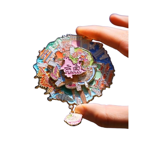 Yunnan 3-Layer Rotating Metal Fridge Magnet: A Collectible Souvenir Featuring Cultural Icons & Scenic Landscapes