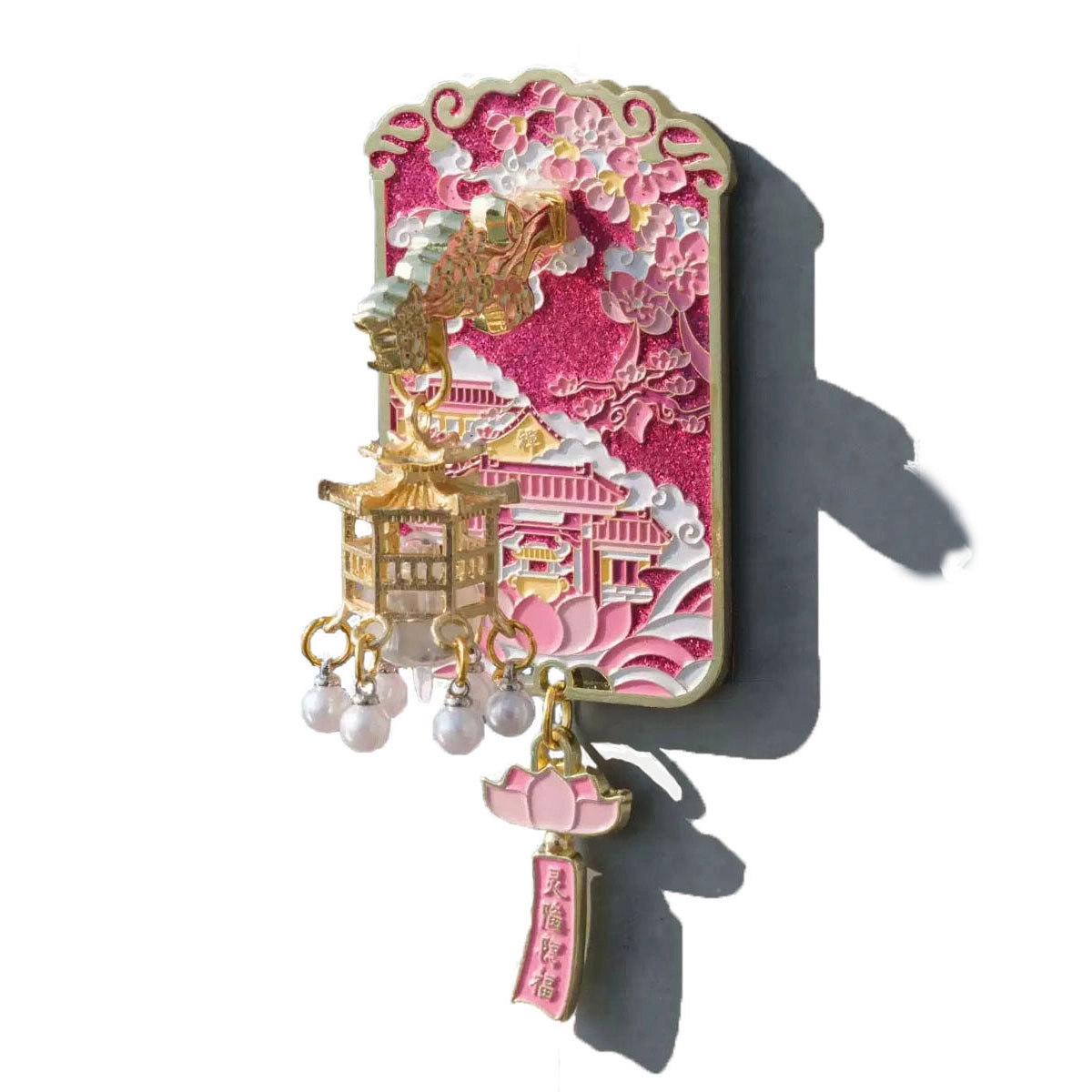 Hangzhou Lingyin Temple Souvenir: Pink-Glazed Zen Lamp Fridge Magnet with Soft LED Glow