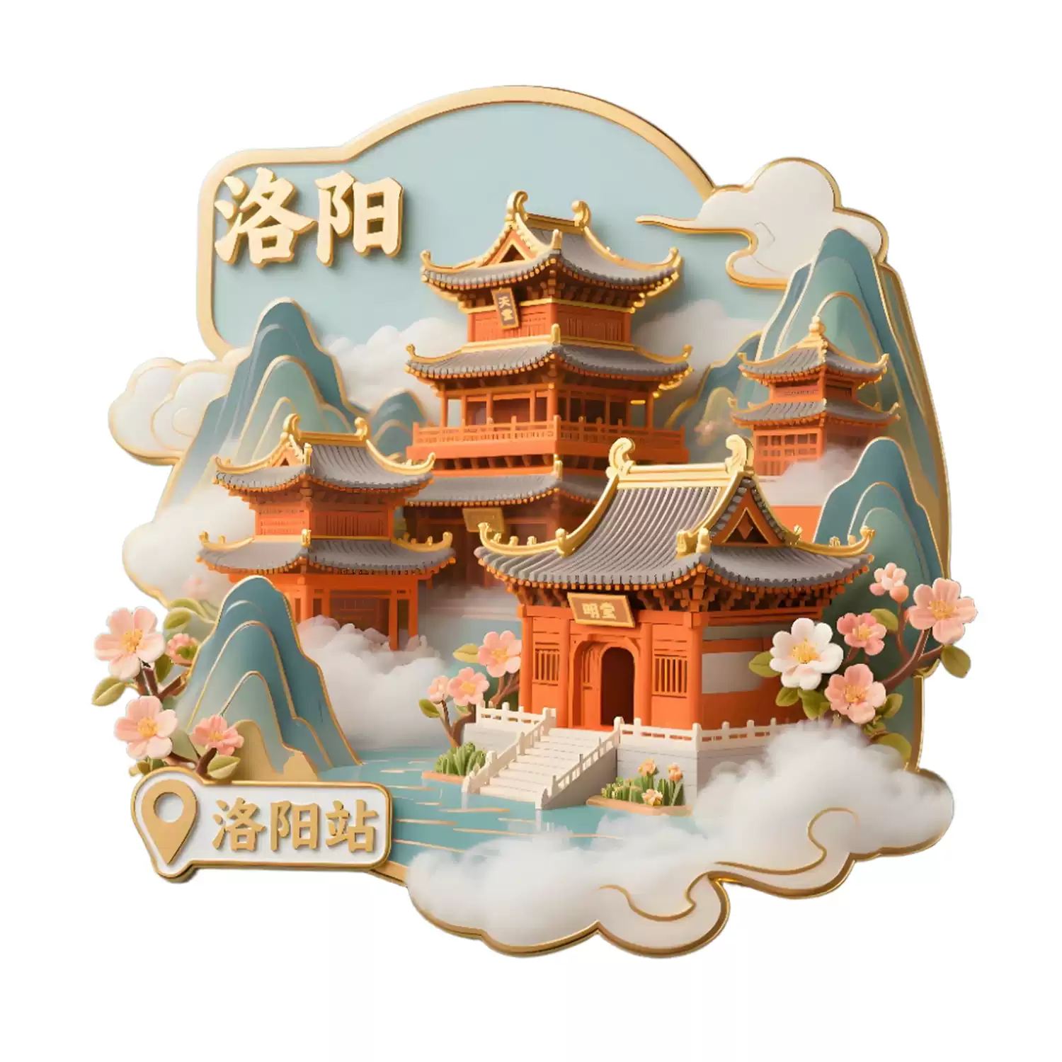Luoyang Metal Relief Fridge Magnet – Iconic Landmarks & Cultural Motifs, Perfect Travel Souvenir!