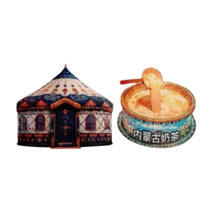 Luxury Mongolian Yurt & Milk Tea Fridge Magnet – Vibrant Food-Themed Souvenir from Inner Mongolia