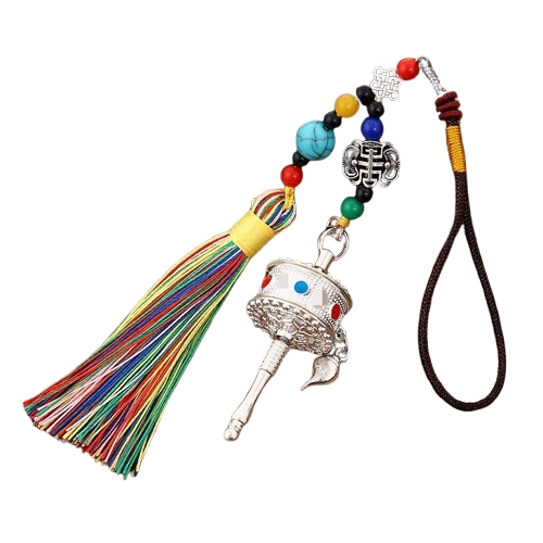 Tibetan Prayer Wheel Pendant: Handheld Miniature Mani Wheel for Spiritual Blessings on the Go