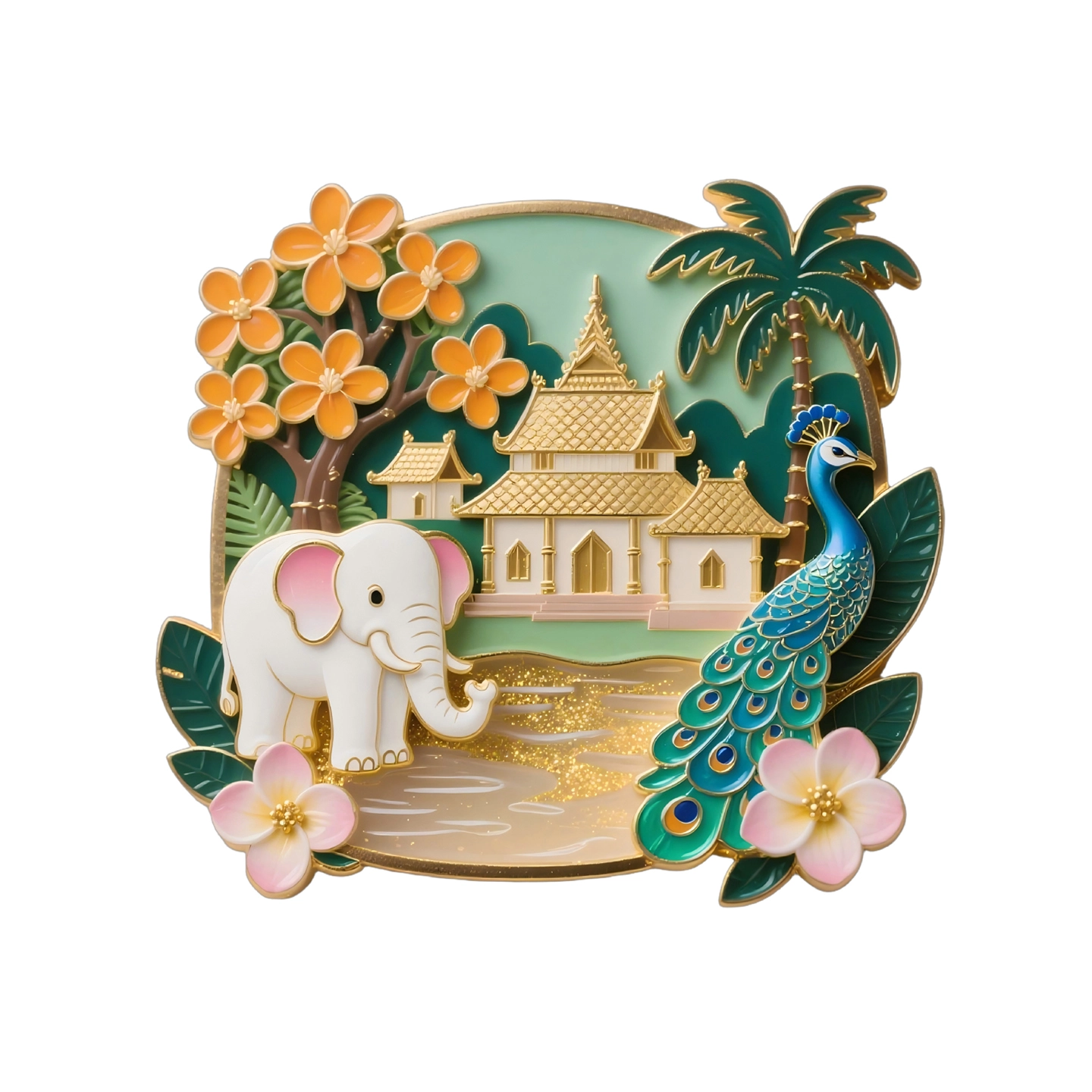 Xishuangbanna Elephant & Peacock Metal Fridge Magnet โ A Vibrant Souvenir Featuring Yunnanโs Tropical Icons & Sacred Snow Mountain